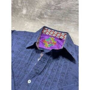 Robert Graham Button Down Shirt Men's XL Navy Blue Embroidered Long Sleeve
